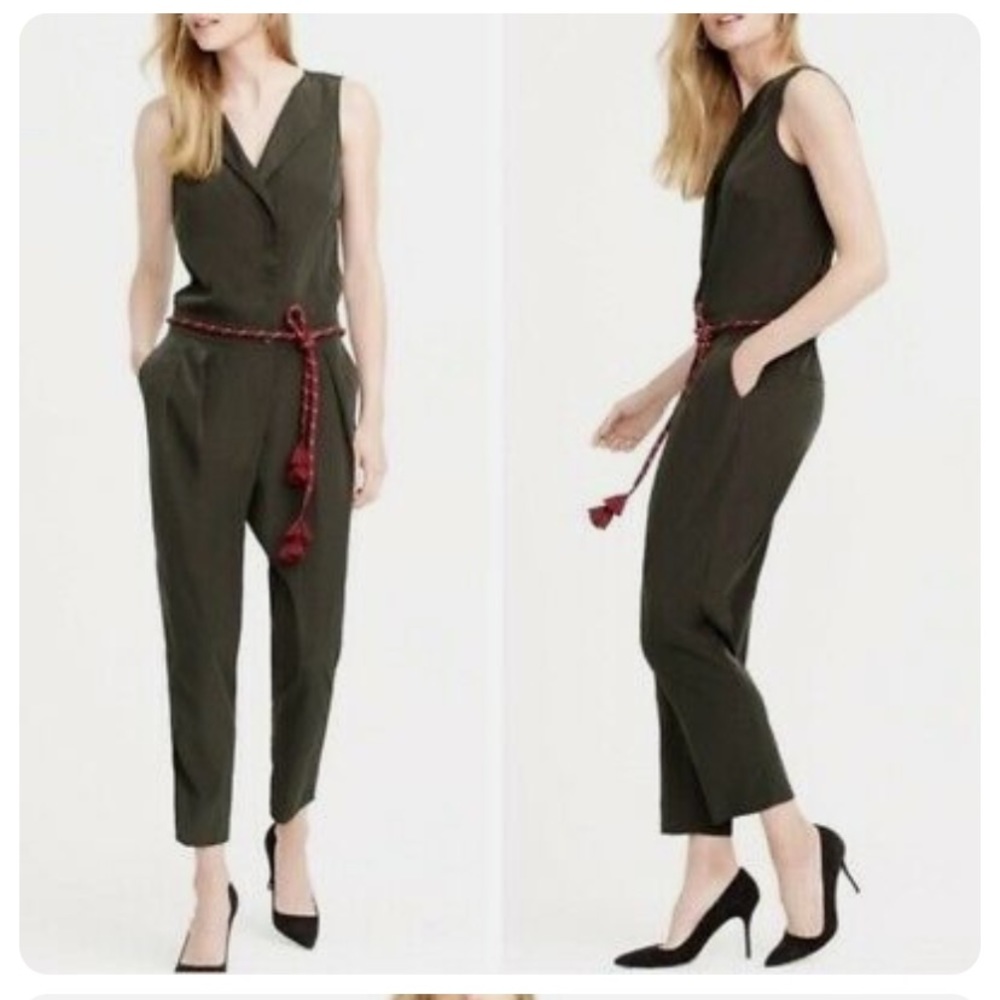 J Crew Olive Military Sleeveless Jumpsuit 8 Tall
